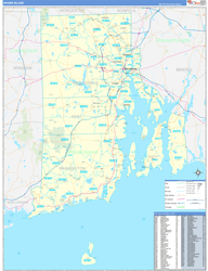 Rhode Island Wall Map Zip Code Basic Style 2023