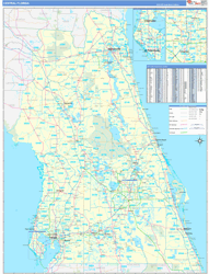 Florida Central Wall Map Basic Style 2024