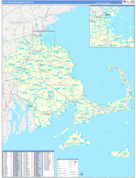 Massachusetts South Eastern Wall Map Basic Style 2024