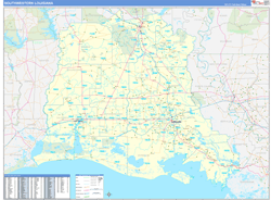 Louisiana South Western Wall Map Basic Style 2024