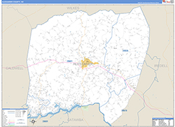 Alexander County, NC Wall Map Zip Code Basic Style 2026