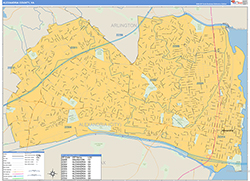 Alexandria County, VA Wall Map Zip Code Basic Style 2026