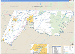 Allegany County, MD Wall Map Zip Code Basic Style 2026