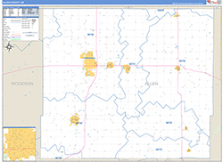 Allen County, KS Wall Map Zip Code Basic Style 2026