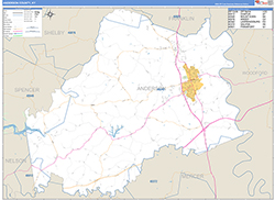 Anderson County, KY Wall Map Zip Code Basic Style 2026