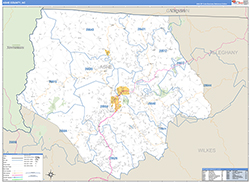 Ashe County, NC Wall Map Zip Code Basic Style 2026