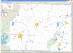 Ashley County, AR Wall Map Zip Code Basic Style 2026