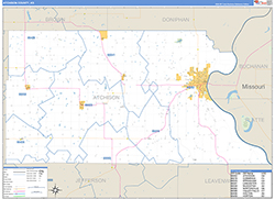 Atchison County, KS Wall Map Zip Code Basic Style 2026