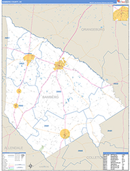 Bamberg County, SC Wall Map Zip Code Basic Style 2026