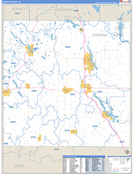Barron County, WI Wall Map Zip Code Basic Style 2026