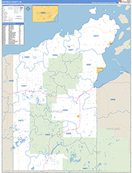Bayfield County, WI Wall Map Zip Code Basic Style 2026