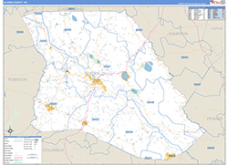Bladen County, NC Wall Map Zip Code Basic Style 2026