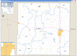 Bourbon County, KS Wall Map Zip Code Basic Style 2026