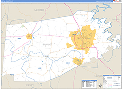Boyle County, KY Wall Map Zip Code Basic Style 2026