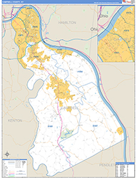 Campbell County, KY Wall Map Zip Code Basic Style 2026