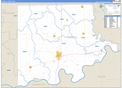 Carroll County, MO Wall Map Zip Code Basic Style 2026