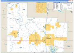 Carter County, OK Wall Map Zip Code Basic Style 2026