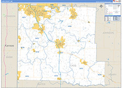 Cass County, MO Wall Map Zip Code Basic Style 2026
