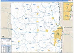 Cass County, ND Wall Map Zip Code Basic Style 2026