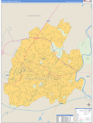 CharlottesvilleCounty, VA Wall Map Zip Code Basic Style 2026