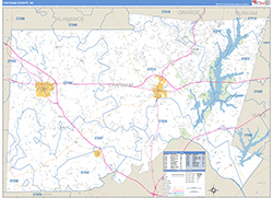Chatham County, NC Wall Map Zip Code Basic Style 2026