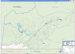 Cherokee County, NC Wall Map Zip Code Basic Style 2026