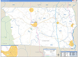 Chester County, SC Wall Map Zip Code Basic Style 2026
