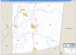 Clarke County, MS Wall Map Zip Code Basic Style 2026