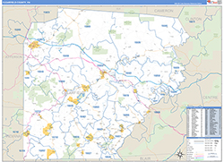 Clearfield County, PA Wall Map Zip Code Basic Style 2026