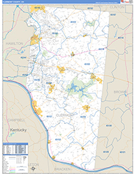 Clermont County, OH Wall Map Zip Code Basic Style 2026