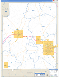Coffee County, AL Wall Map Zip Code Basic Style 2026