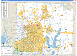 Collin County, TX Wall Map Zip Code Basic Style 2026