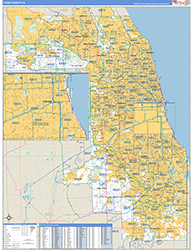 Cook County, IL Wall Map Zip Code Basic Style 2026