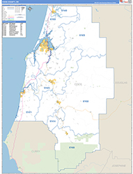 Coos County, OR Wall Map Zip Code Basic Style 2026