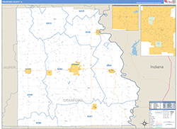 Crawford County, IL Wall Map Zip Code Basic Style 2026
