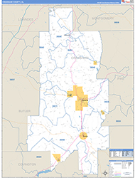Crenshaw County, AL Wall Map Zip Code Basic Style 2026