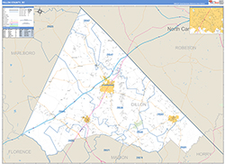 Dillon County, SC Wall Map Zip Code Basic Style 2026