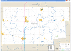 Douglas County, IL Wall Map Zip Code Basic Style 2026
