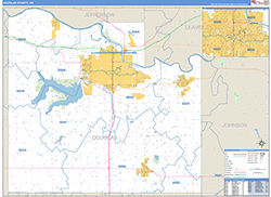 Douglas County, KS Wall Map Zip Code Basic Style 2026