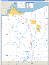Douglas County, WI Wall Map Zip Code Basic Style 2026