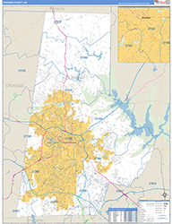 Durham County, NC Wall Map Zip Code Basic Style 2026
