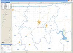 Ellsworth County, KS Wall Map Zip Code Basic Style 2026