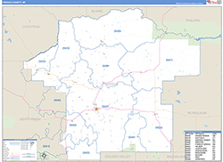 Fergus County, MT Wall Map Zip Code Basic Style 2026