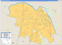 FredericksburgCounty, VA Wall Map Zip Code Basic Style 2026