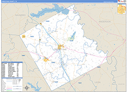 Freestone County, TX Wall Map Zip Code Basic Style 2026