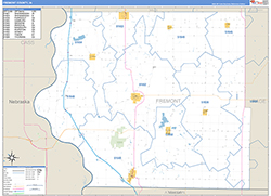 Fremont County, IA Wall Map Zip Code Basic Style 2026