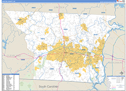 Gaston County, NC Wall Map Zip Code Basic Style 2026