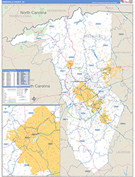 Greenville County, SC Wall Map Zip Code Basic Style 2026
