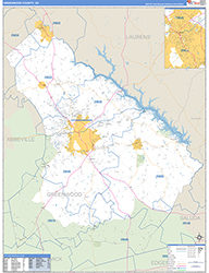 Greenwood County, SC Wall Map Zip Code Basic Style 2026