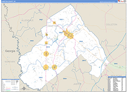 Hampton County, SC Wall Map Zip Code Basic Style 2026